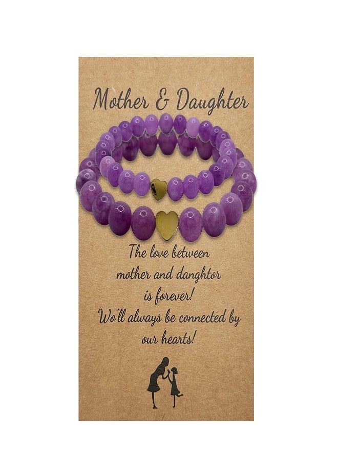 DOLLESS Mother Daughter Bracelets for Women Matching Heart Mommy and Me Bracelets Christmas Gifts for Mom Daughter (Purple) - Image 1